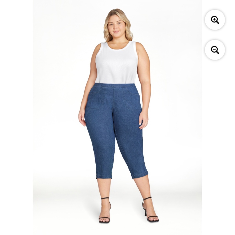 Just My Size Women’s Plus Medium Stonewash Snap Hem Cropped Pants Size 1X NWT - Picture 2 of 10